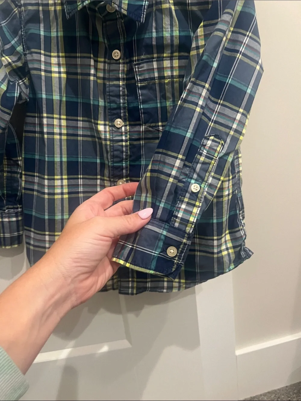Carter's Navy Plaid Button-Down Shirt with Green Accents